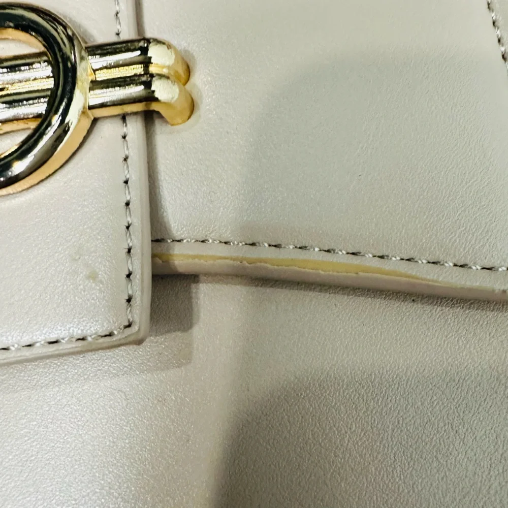 Elegant Cream Small Top Handle Handbag with Mini Satchel Crossbody Gold Accents